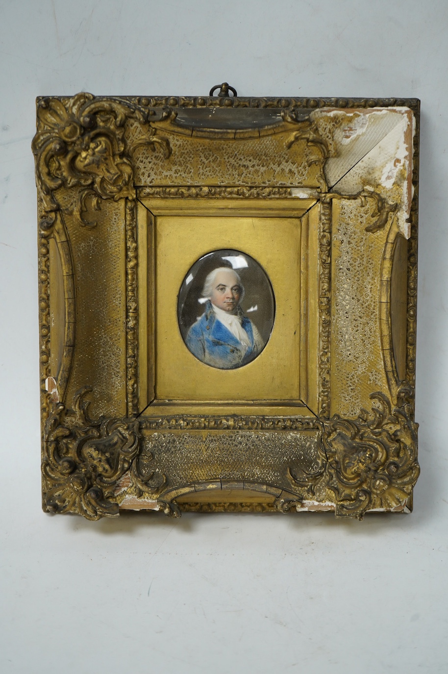 18th century English School, Portrait miniature on ivory, Portrait of a gentleman, possibly the father of General Scharretie, unsigned, housed in an ornate gilt frame (a.f.). CITES Submission reference 6KF5ATZK. Conditio